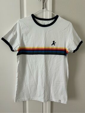 Ampelmann Berlin White Ringer Tee Chest Stripe Walking Traffic Light Man Emblem